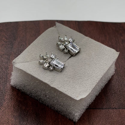 7 spikes square diamond Stud Earrings | 925 Sterling Silver