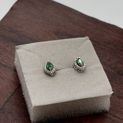 Emerald and Diamond Stud Earrings | 925 Sterling Silver