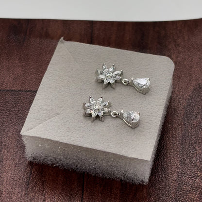 Star flower diamond drop stud Earrings | 925 Sterling Silver