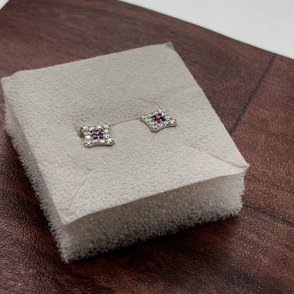 Pink And Blue Studded Diamond Stud Earrings | 925 Sterling Silver