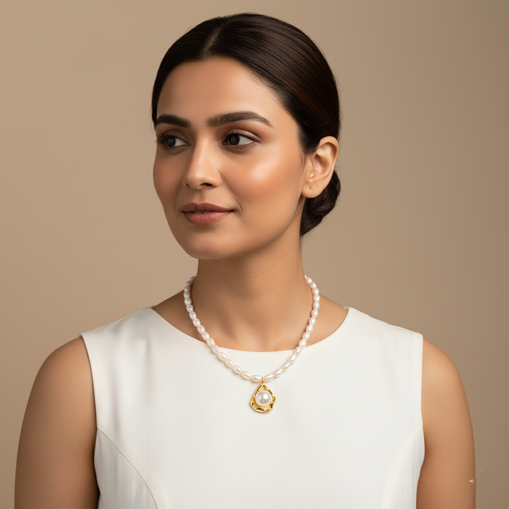 Golden Floral Pearl Bead Necklace | Italian Gold Plated SACH JEWELS