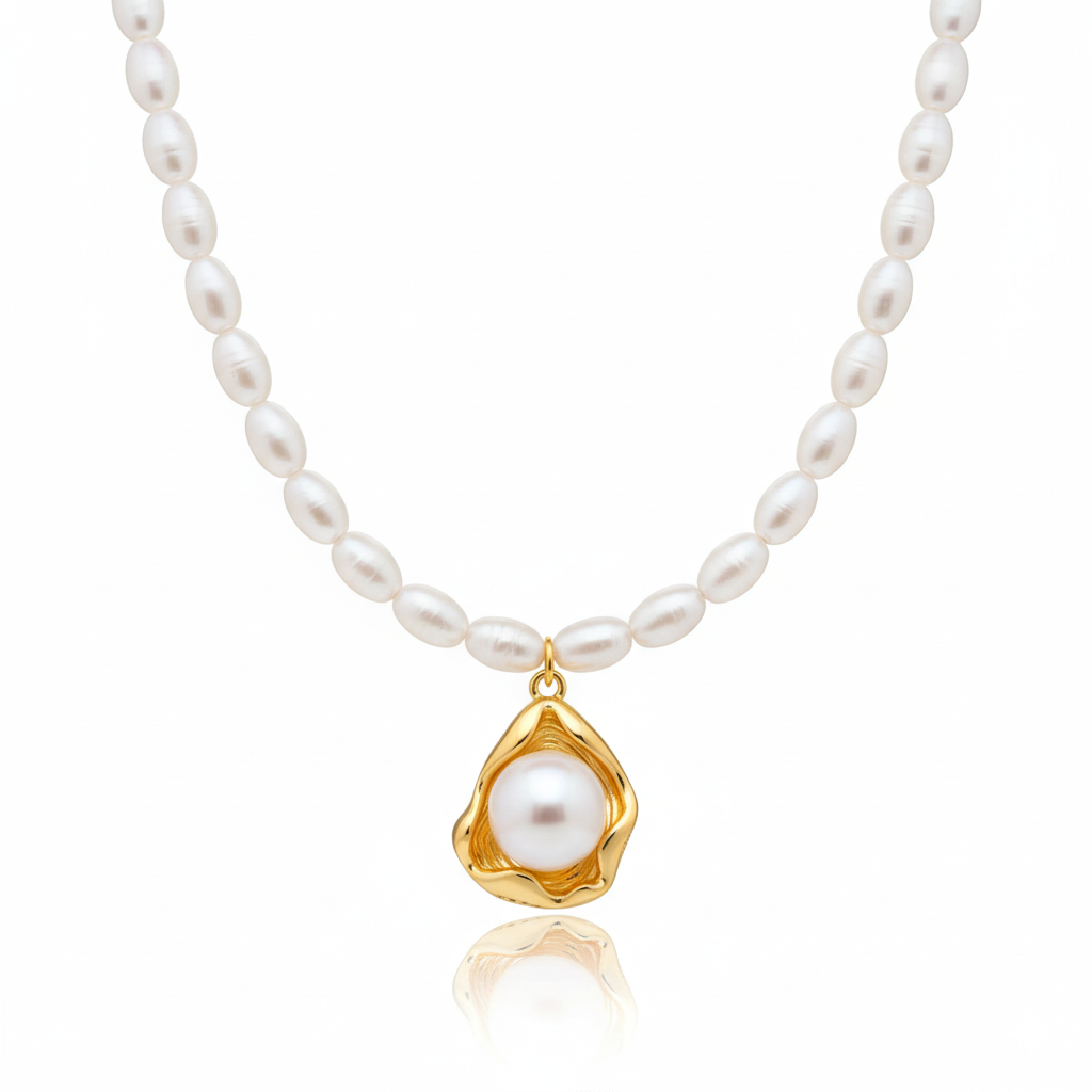 Golden Floral Pearl Bead Necklace | Italian Gold Plated SACH JEWELS