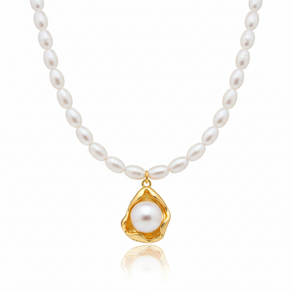 Golden Floral Pearl Bead Necklace | Italian Gold Plated SACH JEWELS