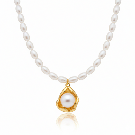 Golden Floral Pearl Bead Necklace | Italian Gold Plated SACH JEWELS