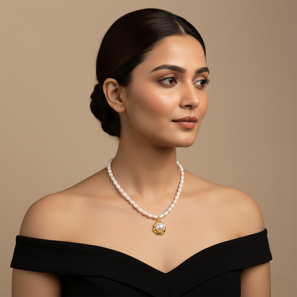 Golden Floral Pearl Bead Necklace | Italian Gold Plated SACH JEWELS