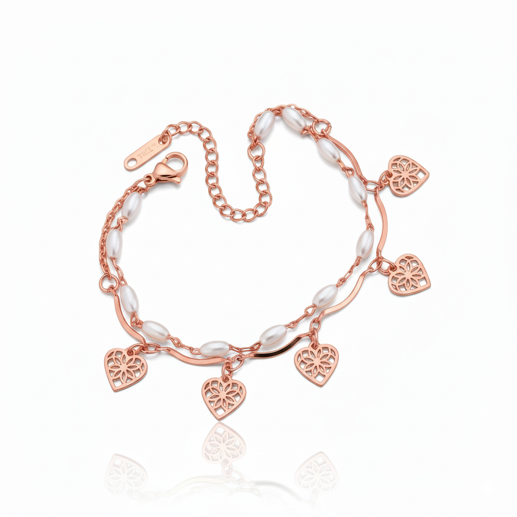 Pearl Heart Charm Bracelet | Rose Gold Plated SACH JEWELS