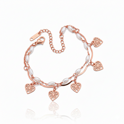 Pearl Heart Charm Bracelet | Rose Gold Plated SACH JEWELS