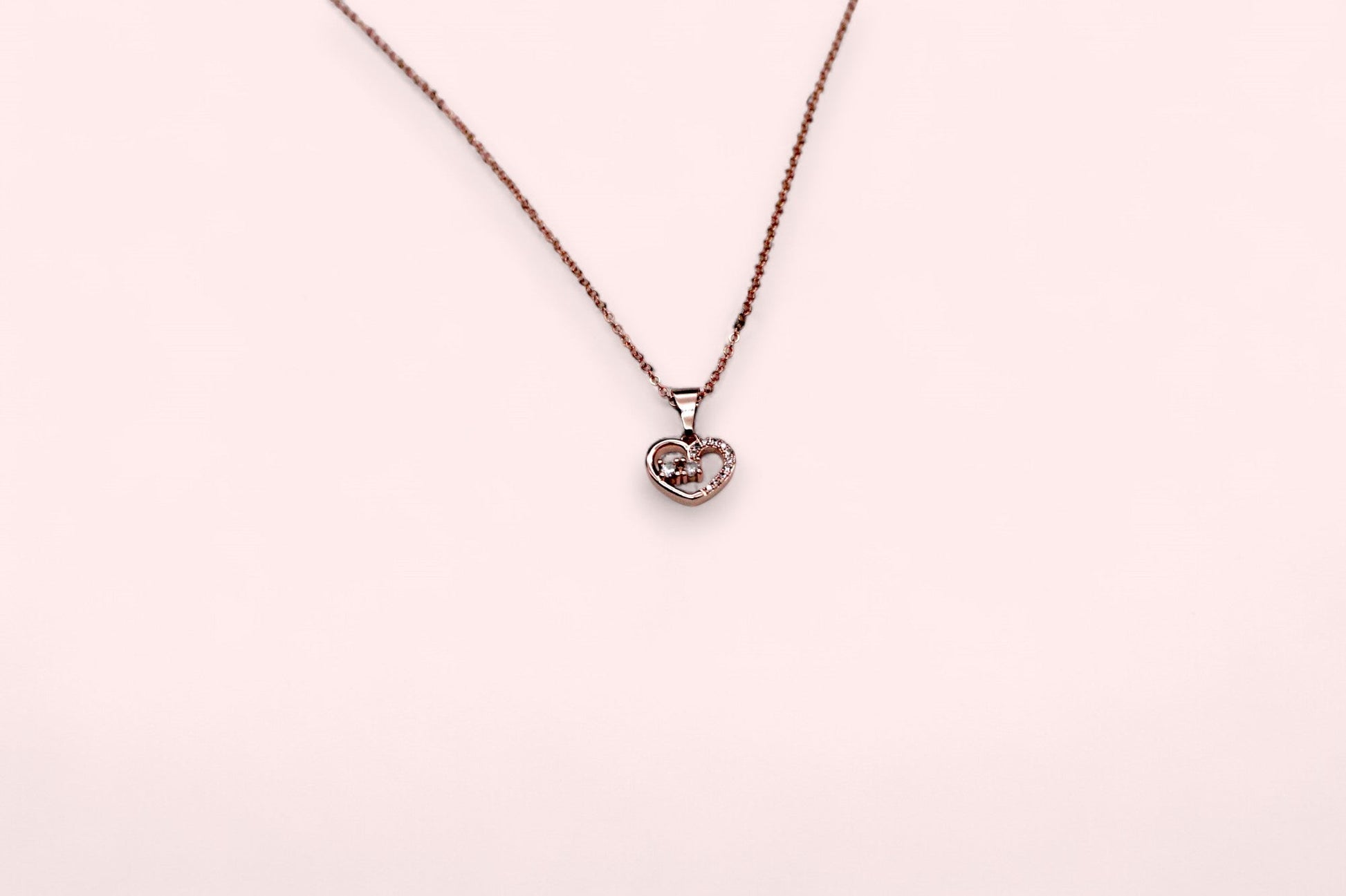 Diamond Studded Rare Heart Necklace | Rose Gold Plated - SACH JEWELS