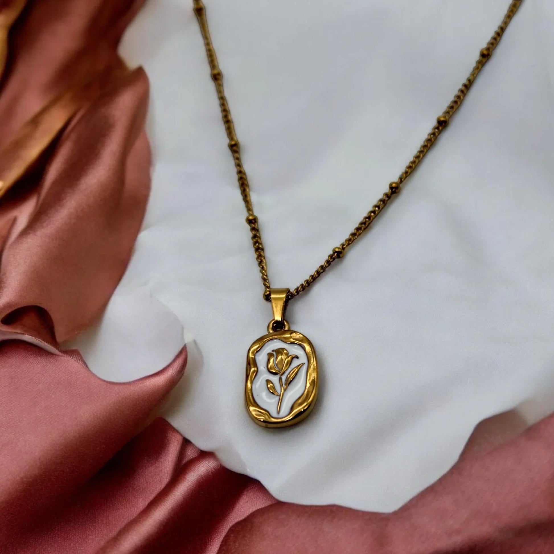 White Rose Necklace| Italian Gold Plated - SACH JEWELS