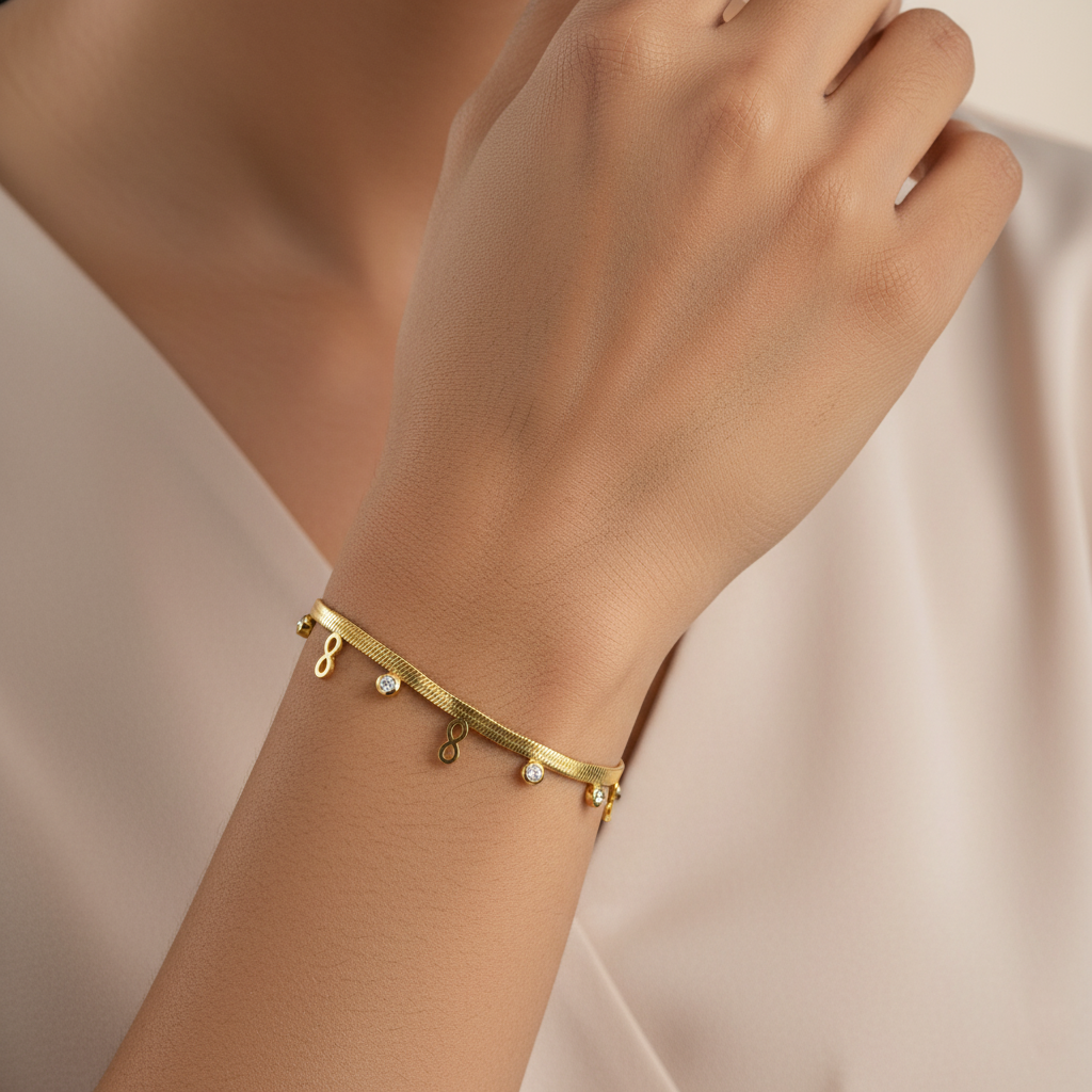 Golden Infinity Charm Bracelet with Crystals | Italian Gold Plated SACH JEWELS