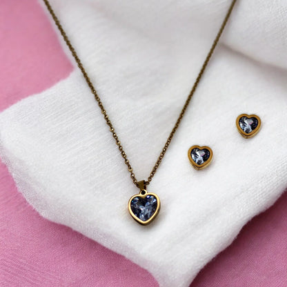 Sapphire Heart Pendant Set | Italian Gold Plated - SACH JEWELS