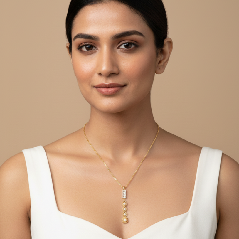 Golden Harmony Drop Necklace with Diamond Accents | Italian Gold Plated SACH JEWELS