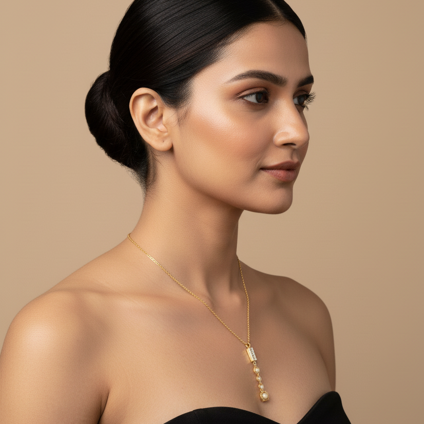 Golden Harmony Drop Necklace with Diamond Accents | Italian Gold Plated SACH JEWELS