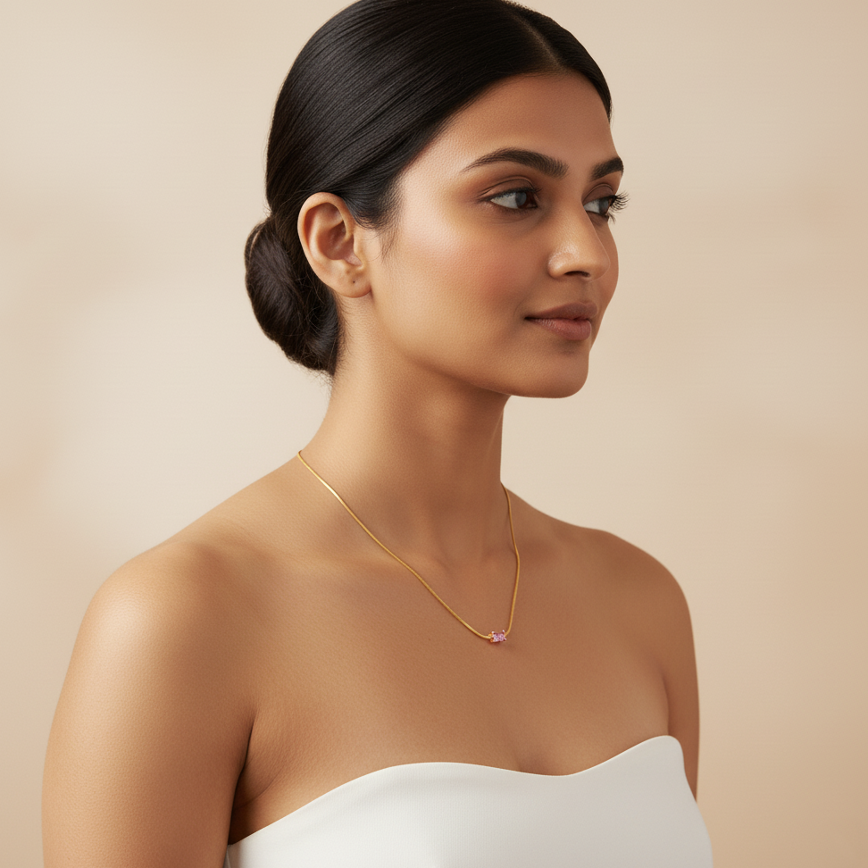 Luxe Golden Pink Solitaire Necklace | Italian Gold Plated SACH JEWELS