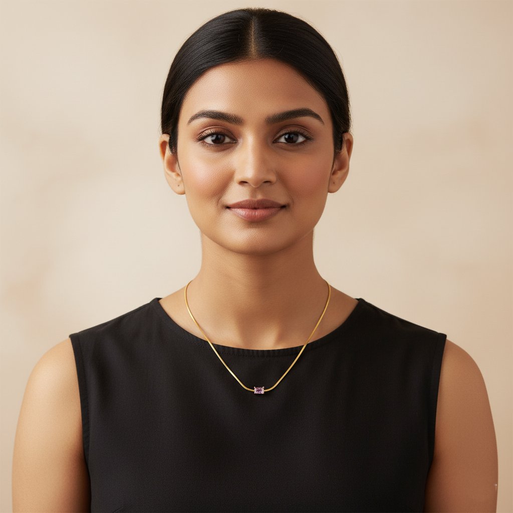 Luxe Golden Pink Solitaire Necklace | Italian Gold Plated SACH JEWELS