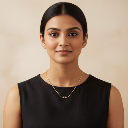 Luxe Golden Pink Solitaire Necklace | Italian Gold Plated SACH JEWELS