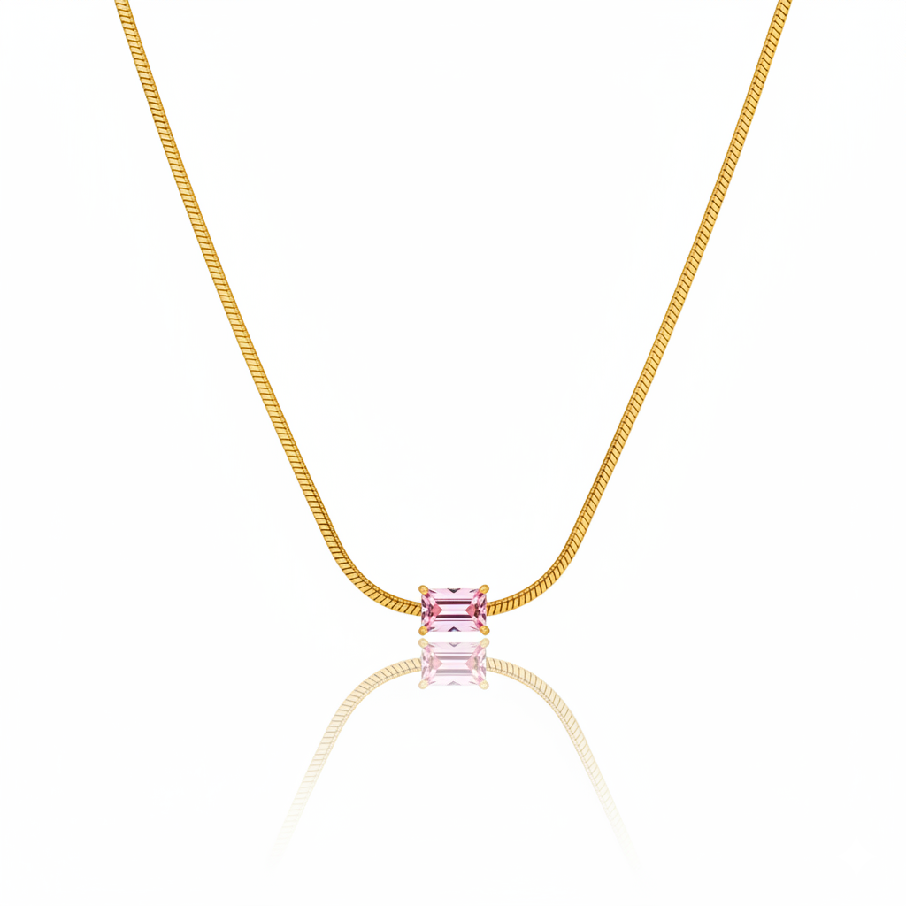 Luxe Golden Pink Solitaire Necklace | Italian Gold Plated SACH JEWELS