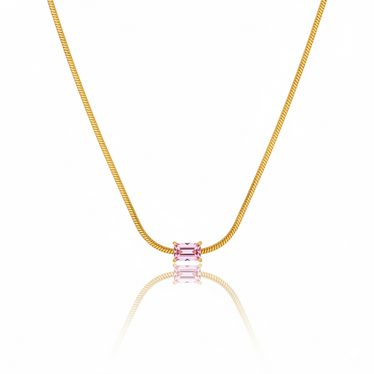 Luxe Golden Pink Solitaire Necklace | Italian Gold Plated SACH JEWELS