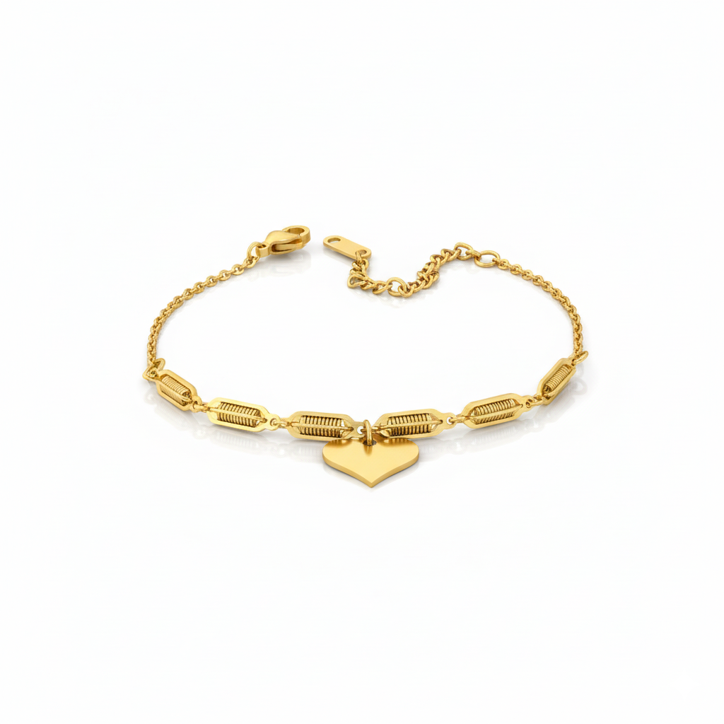 Golden Heart Dangle Bracelet | Italian Gold Plated SACH JEWELS