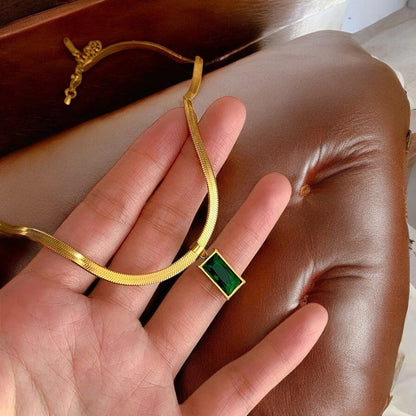 Emerald Square Pendant Necklace | Italian Gold Plated - SACH JEWELS