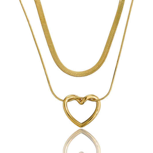 Double Layered Heart Pendant Necklace | Italian Gold Plated SACH JEWELS