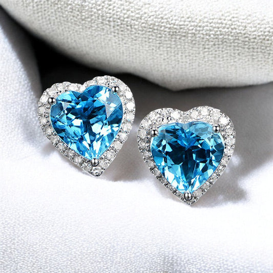 Ocean Blue Diamond Heart Stud Earrings | Italian Silver Plated SACH JEWELS