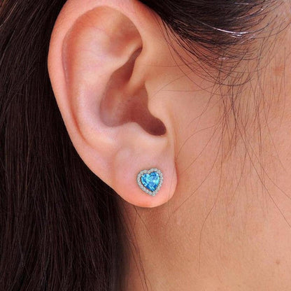 Ocean Blue Diamond Heart Stud Earrings | Italian Silver Plated - SACH JEWELS