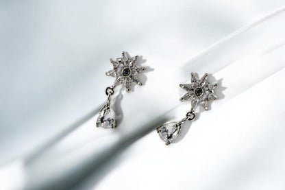 Star flower diamond drop stud Earrings | 925 Sterling Silver - SACH JEWELS