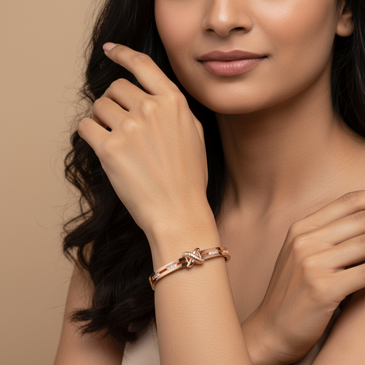 Golden Knot Centered Premium Cuff | Italian Rose Gold Plated SACH JEWELS