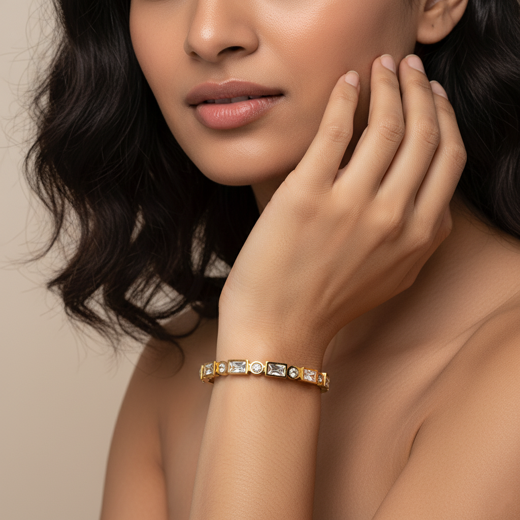Elegant Women Diamond Cuffs | Italian Gold Plated. SACH JEWELS