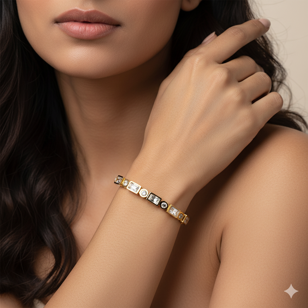 Elegant Women Diamond Cuffs | Italian Gold Plated. SACH JEWELS