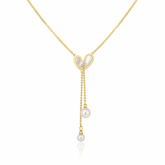 Golden Heart Dangle Pearl Pendant Necklace | Italian Gold Plated SACH JEWELS