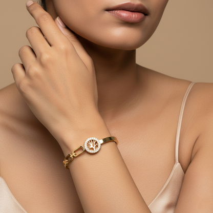 Golden Peace Sign Cuff with Diamond Accents | Italian Gold Plated SACH JEWELS