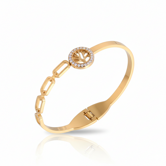Golden Peace Sign Cuff with Diamond Accents | Italian Gold Plated SACH JEWELS