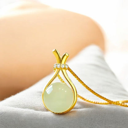 Jade Green Drop Pendant Necklace | Italian Gold Plated - SACH JEWELS