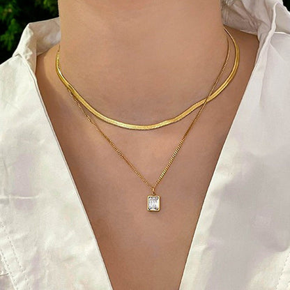 Double Layered Square Diamond Necklace | Italian Gold Plated - SACH JEWELS