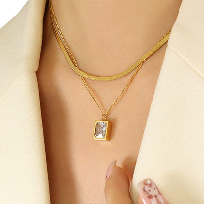 Double Layered Square Diamond Necklace | Italian Gold Plated - SACH JEWELS
