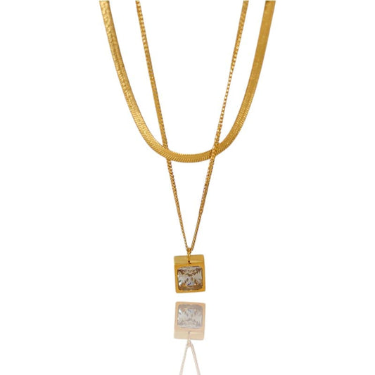 Double Layered Square Diamond Necklace | Italian Gold Plated SACH JEWELS