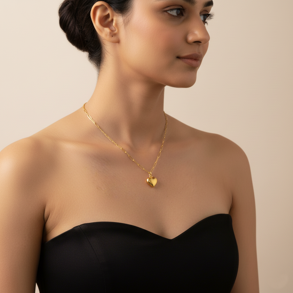 Classic Golden Heart Pendant with Dual Chain Necklace | Italian Gold Plated SACH JEWELS