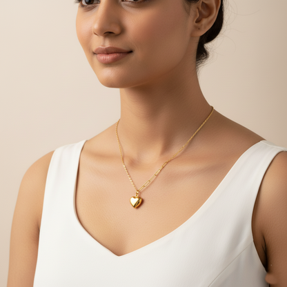 Classic Golden Heart Pendant with Dual Chain Necklace | Italian Gold Plated SACH JEWELS
