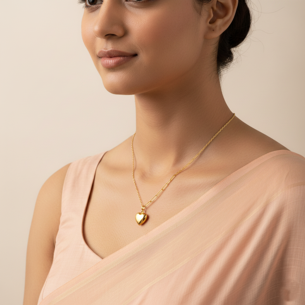 Classic Golden Heart Pendant with Dual Chain Necklace | Italian Gold Plated SACH JEWELS