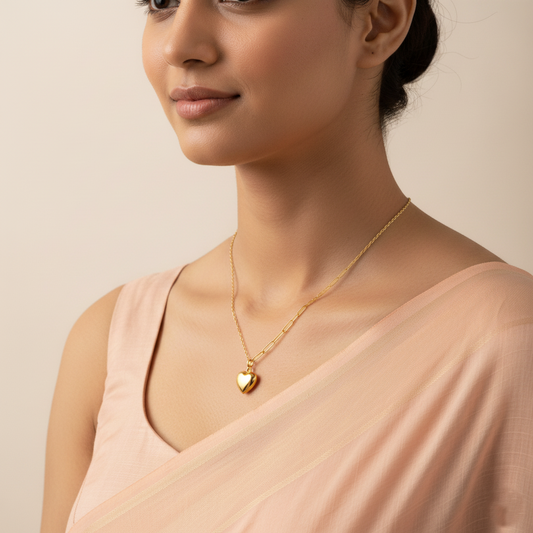 Classic Golden Heart Pendant with Dual Chain Necklace | Italian Gold Plated SACH JEWELS