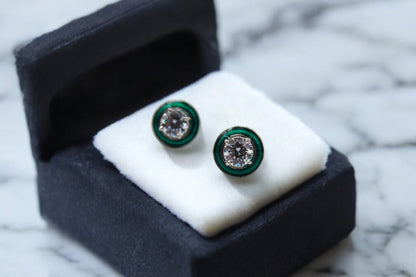 Green Round Diamond Core Stud Earrings | 925 Sterling Silver