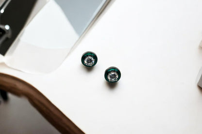 Green Round Diamond Core Stud Earrings | 925 Sterling Silver