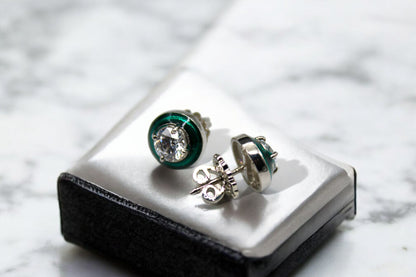 Green Round Diamond Core Stud Earrings | 925 Sterling Silver