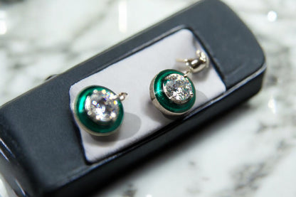 Green Round Diamond Core Stud Earrings | 925 Sterling Silver