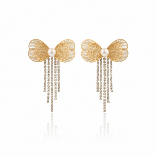 Pearl Bow Drape Earrings | Italian Gold Plated SACH JEWELS