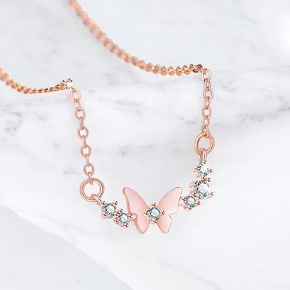 Butterfly Chime Diamond Necklace | Rose Gold Plated - SACH JEWELS