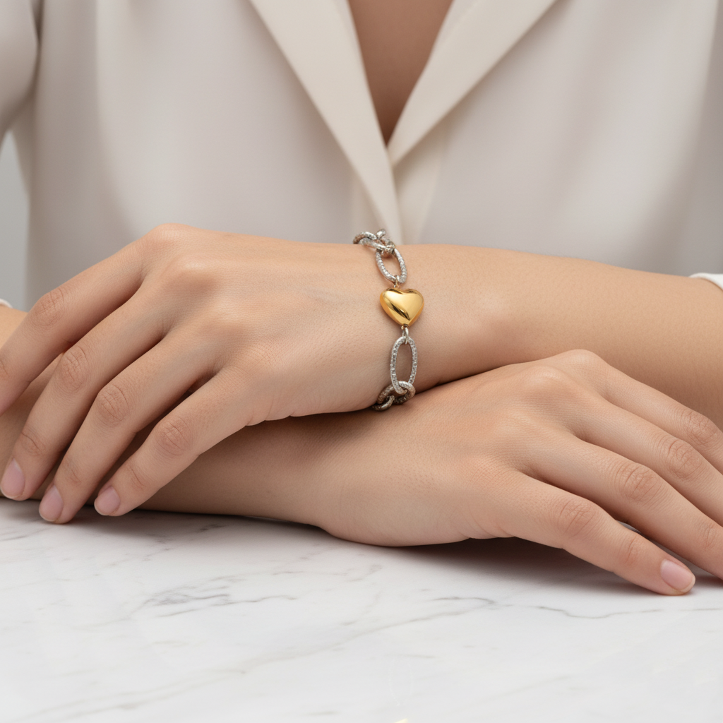 Dual Love Chunky Heart Chain Bracelet | Italian Silver Plated SACH JEWELS