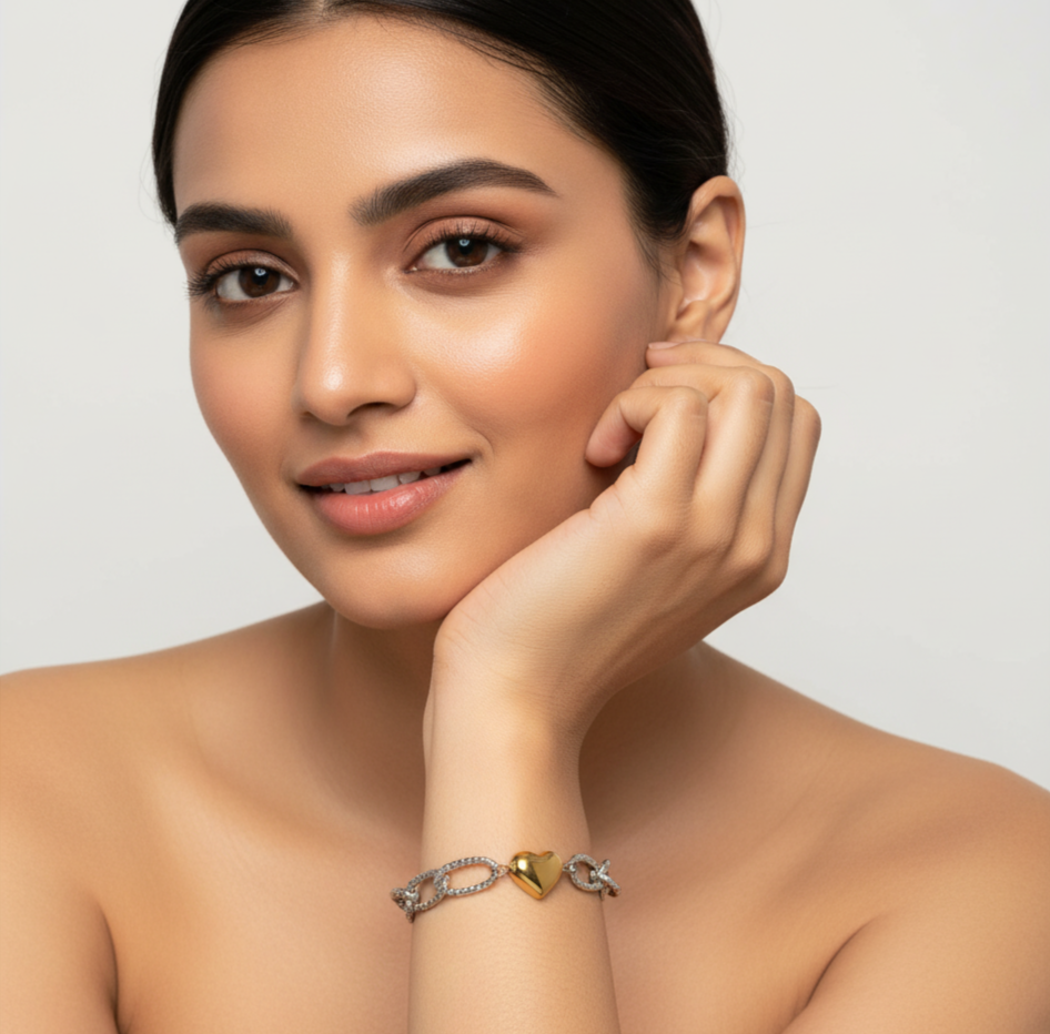 Dual Love Chunky Heart Chain Bracelet | Italian Silver Plated SACH JEWELS